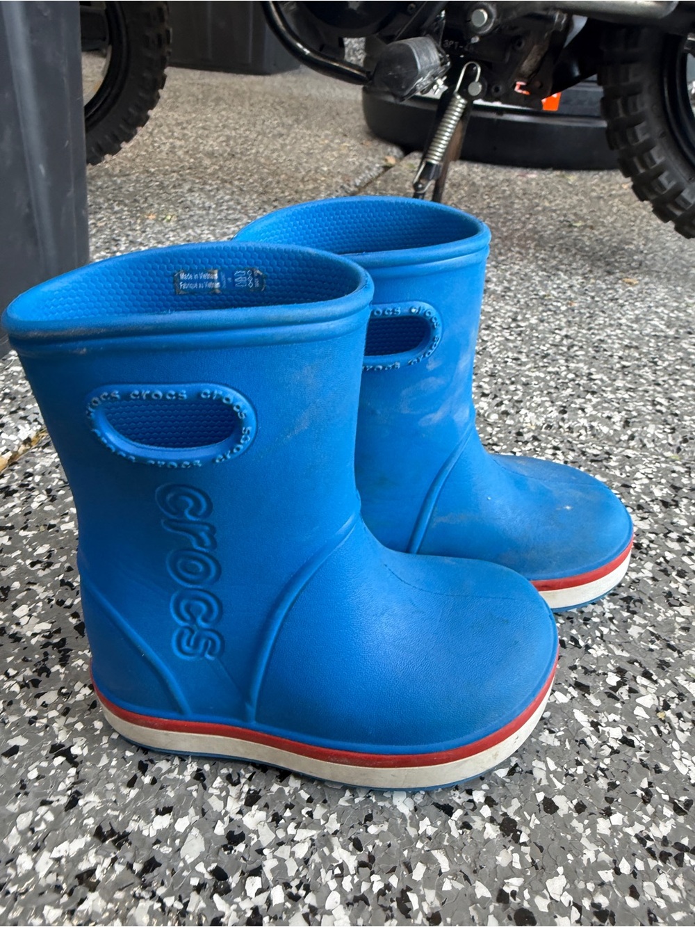 CROCS Kids Blue Rain & Snow Boots with Red-Trim Sole